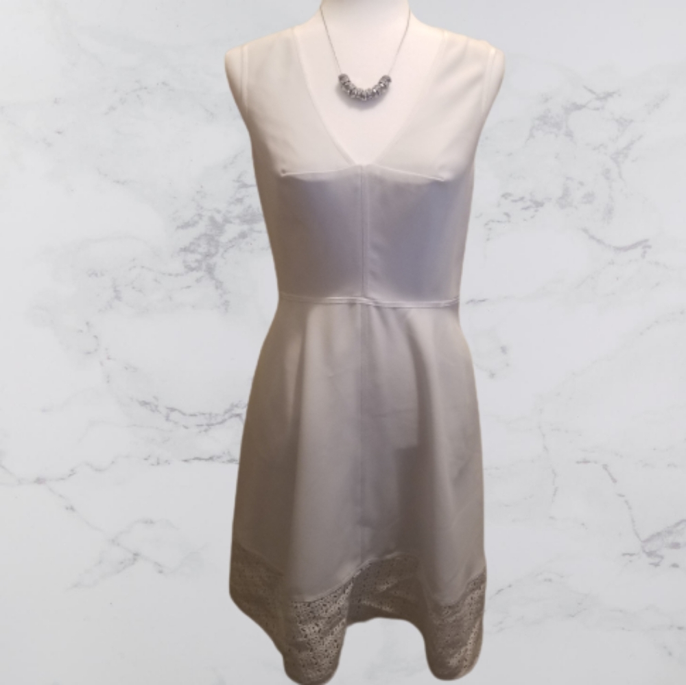 Rachel Roy Fit and Flare Eyelet Dress Off White 10